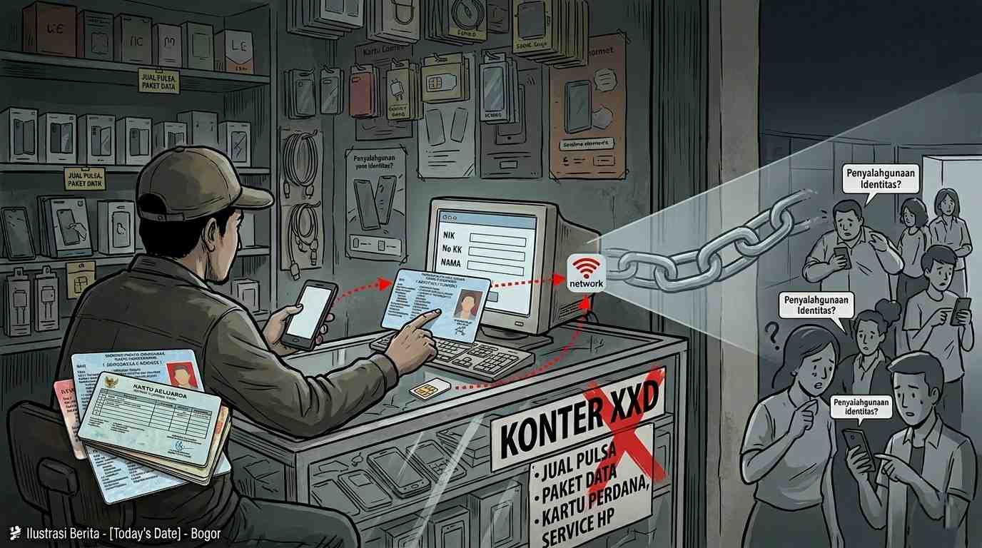 Ilustrasi praktik penyalahgunaan data pribadi dalam proses registrasi kartu seluler yang menjadi perhatian di tingkat nasional, seiring meningkatnya kasus penggunaan Nomor Induk Kependudukan (NIK) dan Kartu Keluarga (KK) tanpa izin untuk aktivasi layanan komunikasi.