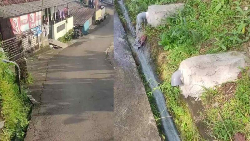 Kondisi saluran pembuangan limbah diduga berasal dari dapur SPPG Yayasan Boga Pangan Gemilang di Kampung Kilenjong, Desa Cigombong, Kabupaten Bogor, yang dikeluhkan warga karena menimbulkan bau tidak sedap dan diduga mencemari lingkungan sekitar.