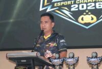 Kapolres Lebak AKBP Herfio Zaki saat membuka Event Kapolres Cup E-Sport Competition 2026 Mobile Legends di Aula Sanika Satyawada Polres Lebak, Sabtu (16/05/2026), dalam rangka memeriahkan Hari Bhayangkara ke-80 Tahun 2026.