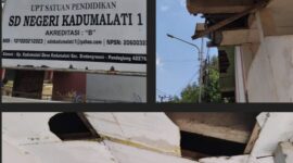 Kondisi bangunan SDN Kadumalatii 1 di Kecamatan Sindangresmi, Kabupaten Pandeglang, tampak mengalami kerusakan pada bagian plafon dan dinding yang mengelupas, mencerminkan perlunya perawatan sarana dan prasarana sekolah.