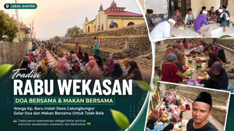 Warga Kampung Baru Indah/Pasir Angin, Desa Calungbungur, Kecamatan Sajira, Kabupaten Lebak, mengikuti doa dan makan bersama dalam rangka memperingati tradisi Rabu Wekasan di Masjid Agung Nurul Ikhlas, Rabu (12/8/2026).