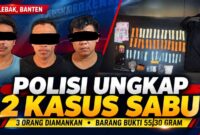 Keterangan foto pelaku: Petugas Satresnarkoba Polres Lebak mengamankan tiga orang terduga pelaku dalam pengungkapan dua kasus dugaan peredaran narkotika jenis sabu di Kecamatan Cipanas, Kabupaten Lebak, Banten. (Dok. Polres Lebak)