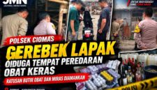BOGOR — Polsek Ciomas bersama unsur Muspika Kecamatan Ciomas mengamankan 200 butir Tramadol, 380 butir Trihex, serta berbagai jenis minuman keras dalam operasi penindakan dugaan peredaran obat keras tertentu dan miras ilegal di kawasan Pasar dan Terminal Laladon serta wilayah Padasuka, Kabupaten Bogor, Rabu (14/10/2026). Dalam penggerebekan lapak yang diduga menjadi tempat transaksi obat keras, terduga penjual dilaporkan melarikan diri sebelum petugas tiba. Operasi ini merupakan tindak lanjut laporan masyarakat untuk menjaga keamanan dan ketertiban di wilayah Kecamatan Ciomas.