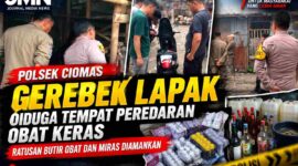 BOGOR — Polsek Ciomas bersama unsur Muspika Kecamatan Ciomas mengamankan 200 butir Tramadol, 380 butir Trihex, serta berbagai jenis minuman keras dalam operasi penindakan dugaan peredaran obat keras tertentu dan miras ilegal di kawasan Pasar dan Terminal Laladon serta wilayah Padasuka, Kabupaten Bogor, Rabu (14/10/2026). Dalam penggerebekan lapak yang diduga menjadi tempat transaksi obat keras, terduga penjual dilaporkan melarikan diri sebelum petugas tiba. Operasi ini merupakan tindak lanjut laporan masyarakat untuk menjaga keamanan dan ketertiban di wilayah Kecamatan Ciomas.