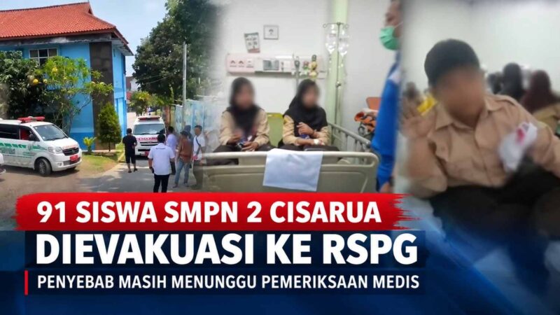 Petugas dan ambulans berada di lingkungan sekolah, sementara sejumlah siswa mendapatkan penanganan medis di rumah sakit. Sebanyak 91 siswa SMP Negeri 2 Cisarua, Kabupaten Bogor, dilaporkan dievakuasi ke RSPG Cisarua. Penyebab gangguan kesehatan yang dialami para pelajar tersebut masih menunggu hasil pemeriksaan medis.